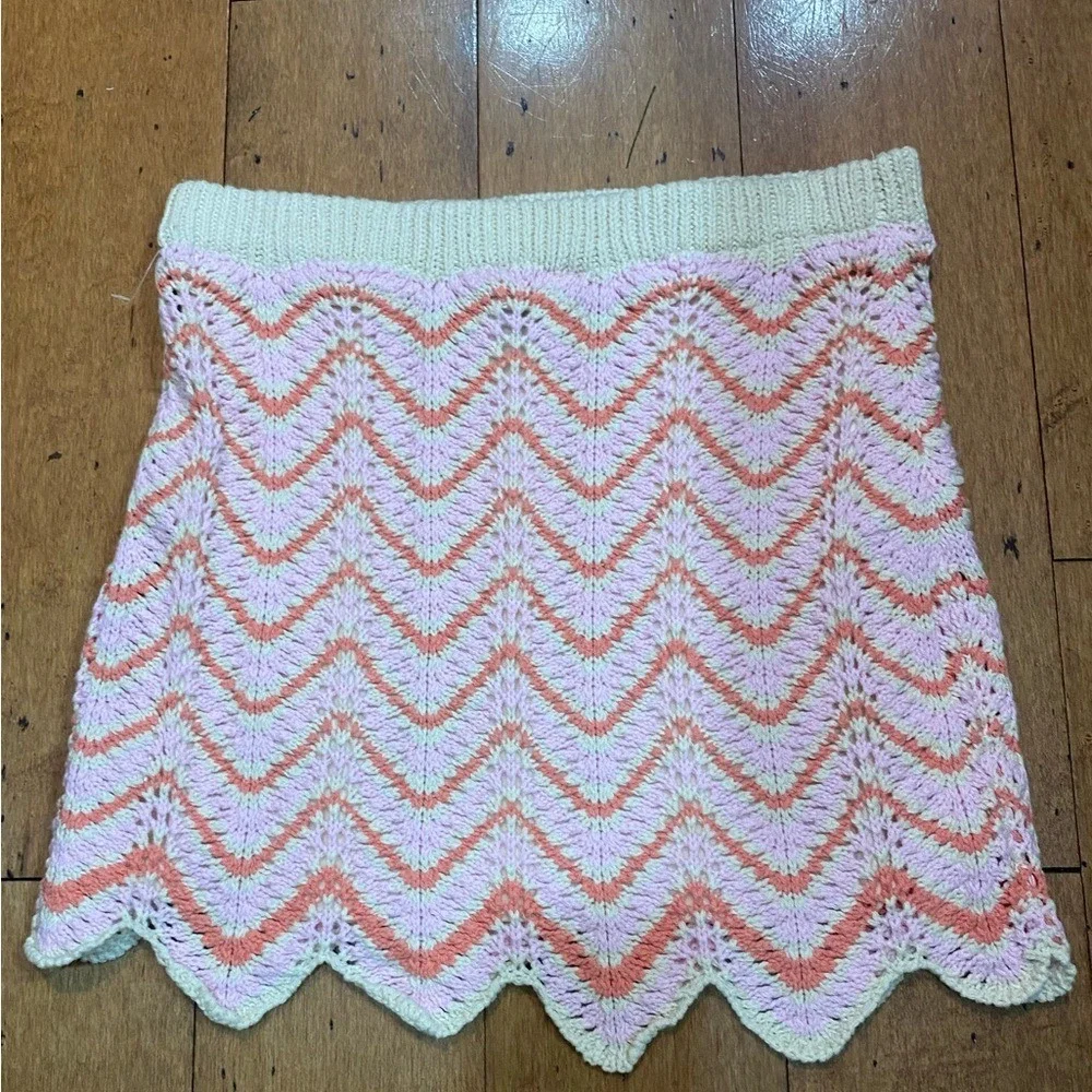 Freshman 1996 Crochet Mini Skirt, Striped Chevron Pattern, Cotton Blend, Small‎
